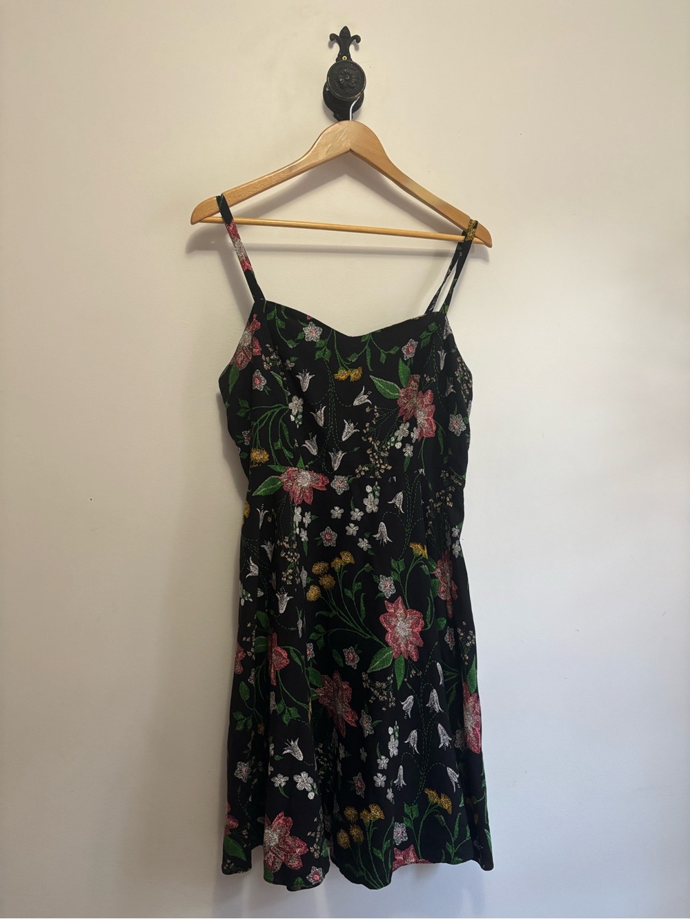 Old Navy Black Floral Spaghetti-Strap Mini Dress with Pink and Green Print